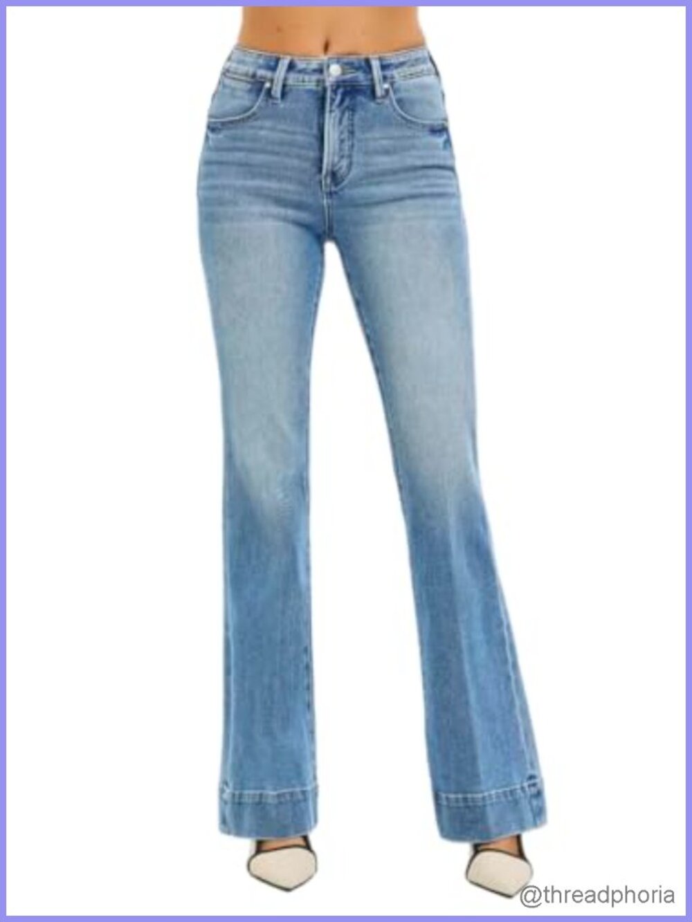 High Rise Flare Jeans 33" Inseam Tummy Control Stretchy Denim